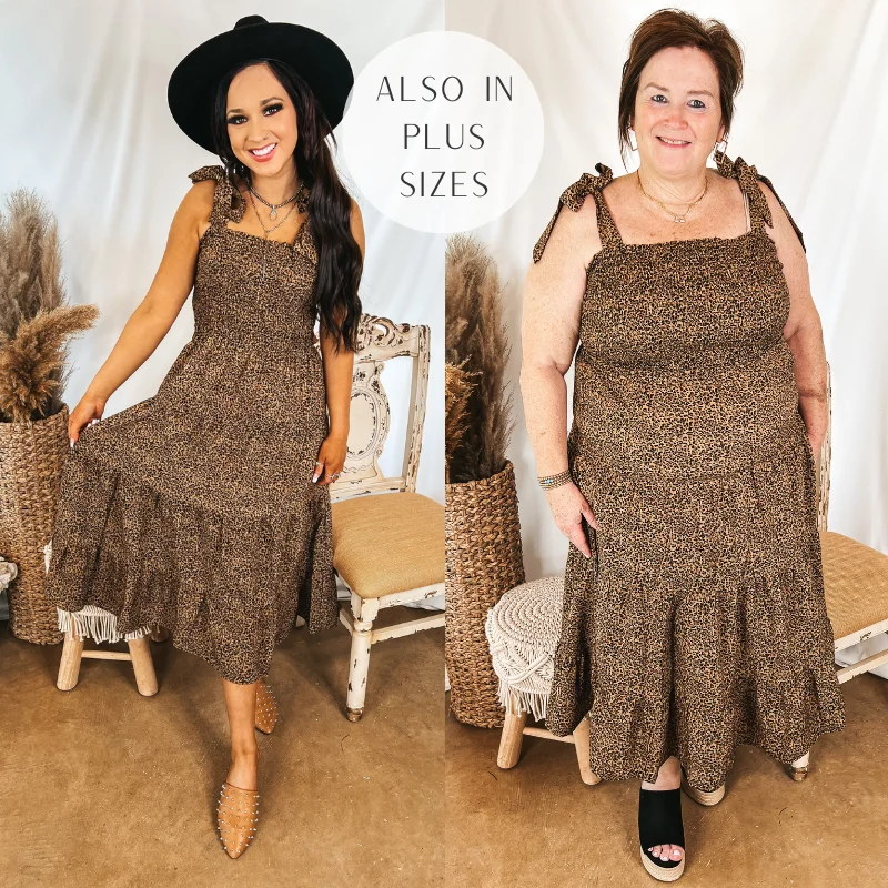 Last Chance Size 3XL | Fated For Love Tiered Midi Dress with Smocked Bodice in Leopard Print