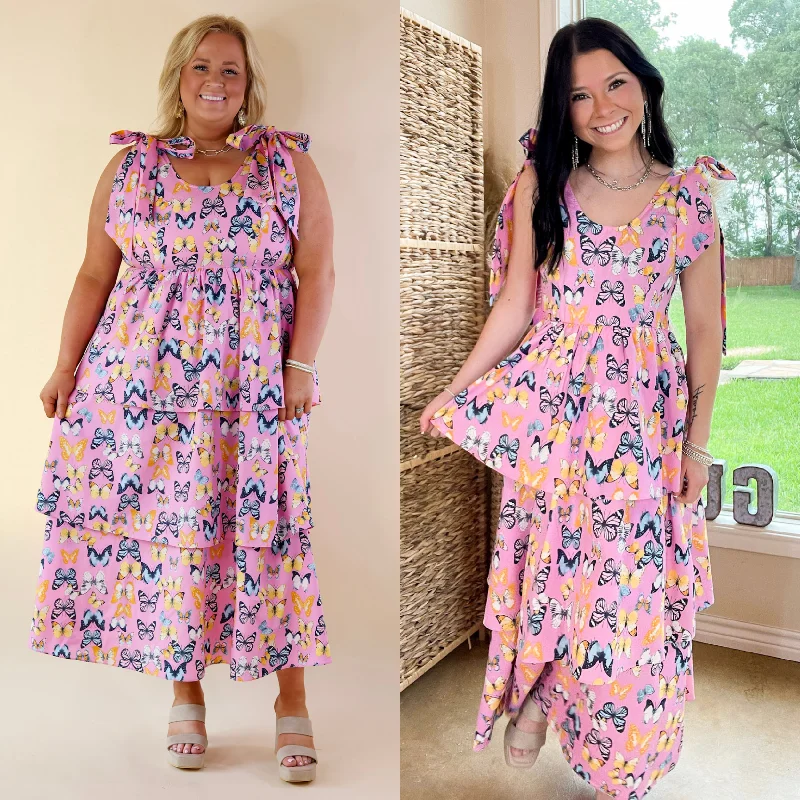 BuddyLove | Drew Tiered Midi Dress in Feelin' Butterflies Pink