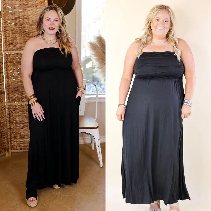 Oh, Snap Strapless Maxi Dress in Black