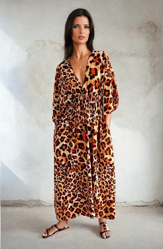 Elke Maxi Dress Rust Leopard