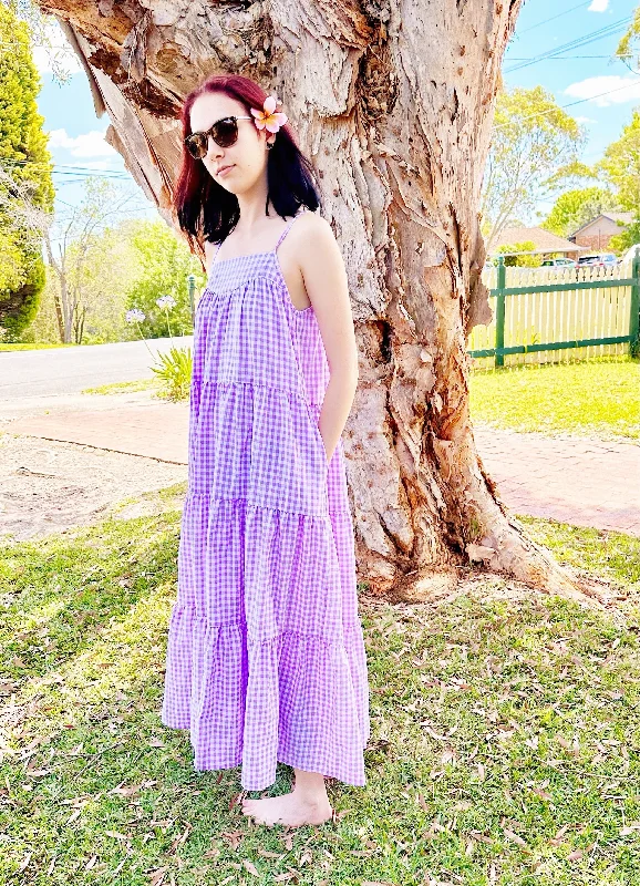 Willow Purple Gingham Maxi Dress