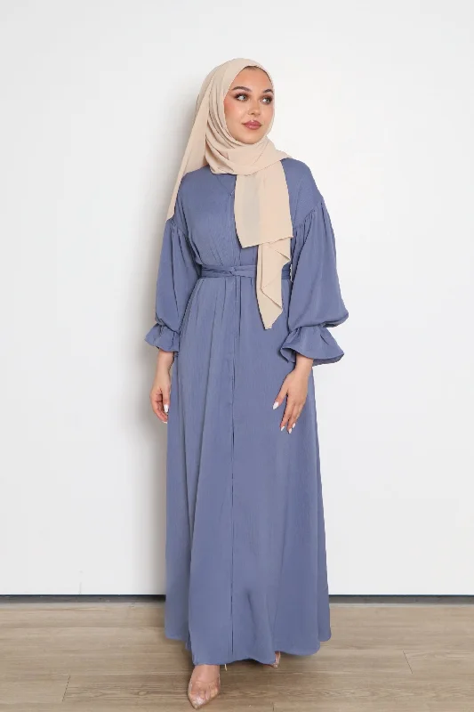 Darya Textured Balloon Sleeve Abaya- Dusty Blue