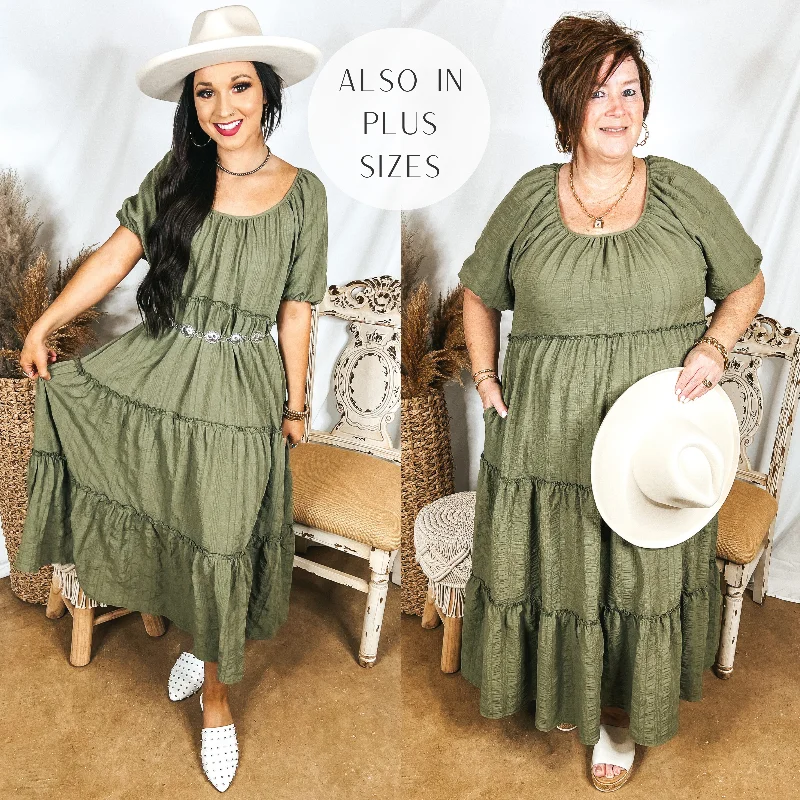 Sweetest Moments Ruffle Tiered Maxi Dress in Olive Green