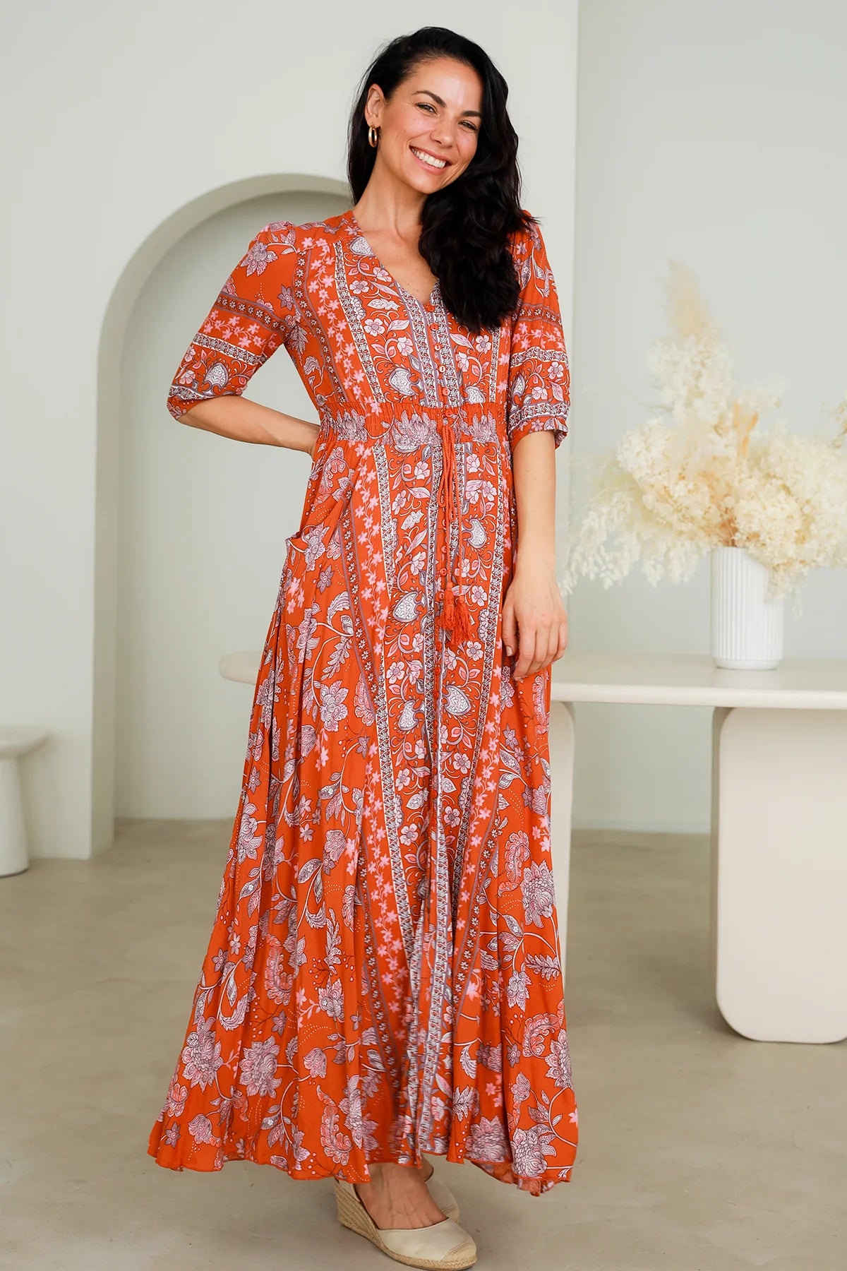 Hanna Orange Bohemian Boho Maxi Dress