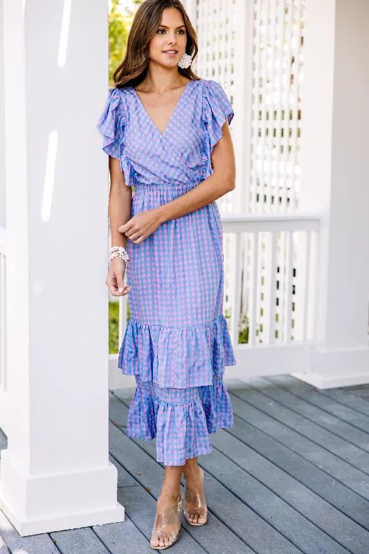 In Your Heart Blue Gingham Maxi Dress