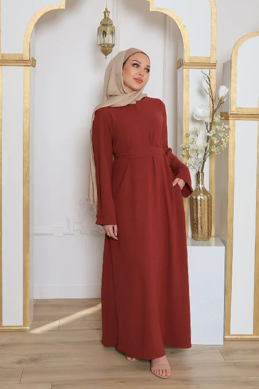 Nila Textured Essential Abaya- Burnt Sienna