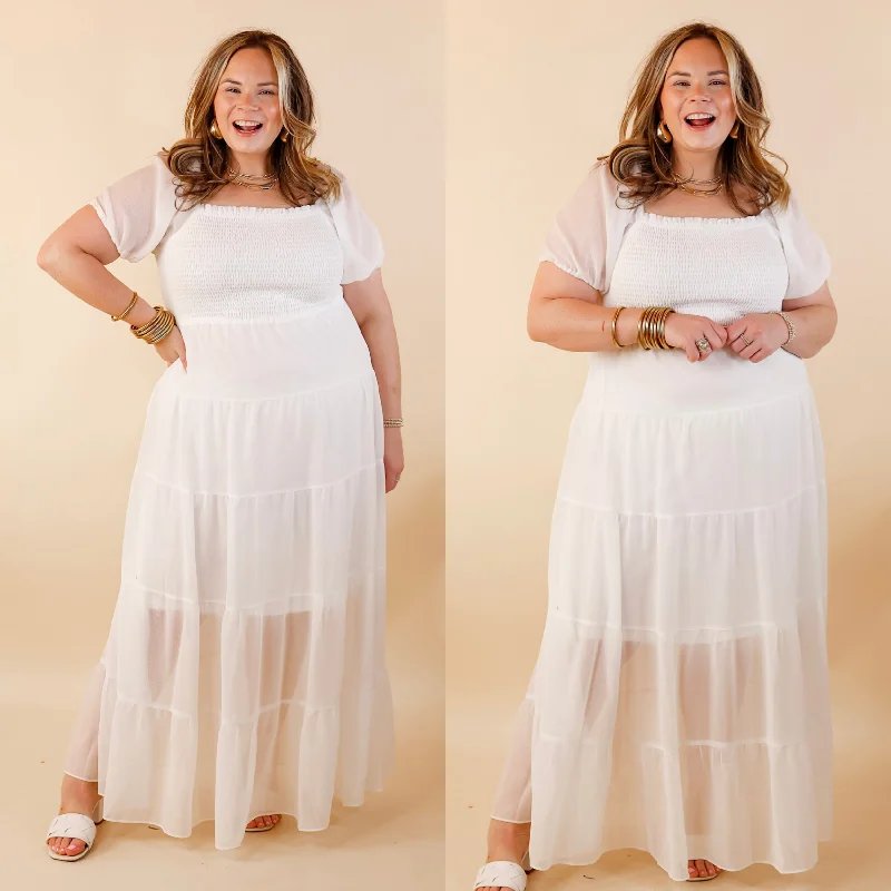 Honeysuckle Love Tiered Maxi Dress with Smocked Bodice in Ivory