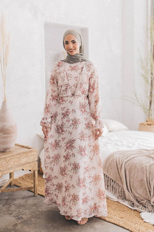 Kayan Floral Chiffon Dress- Blush Pink