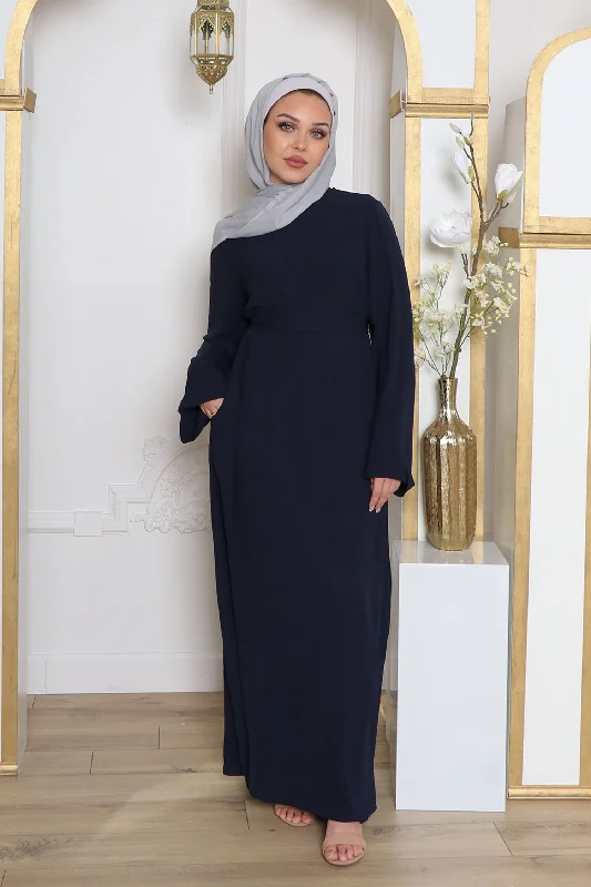 Nila Textured Essential Abaya- Navy Blue