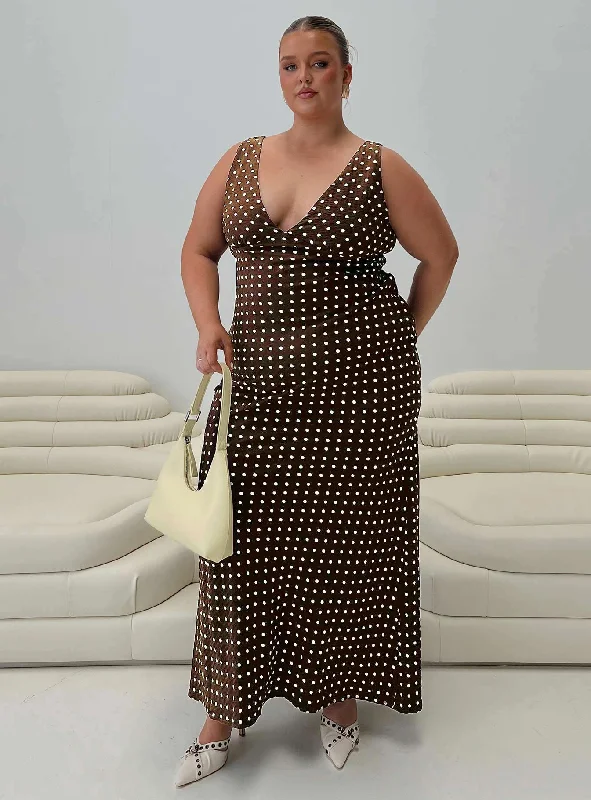 Nellie Maxi Dress Brown Polka Dot Curve