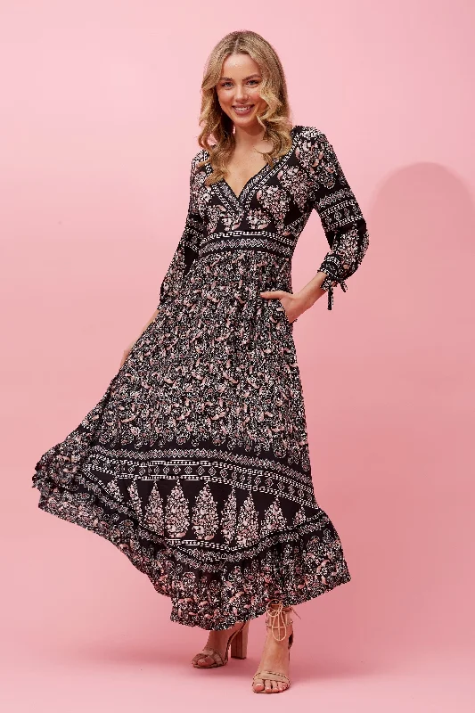 Venus Boho Maxi Dress - Brown Paisley