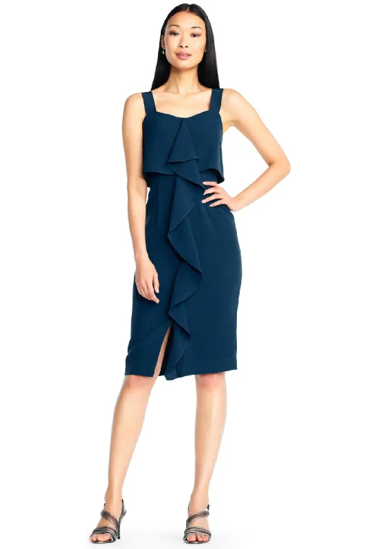 Textured Crepe Cascading Drape Midi Dress