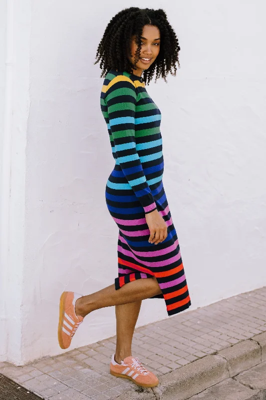 Liselle Midi Knit Dress - Multi, Staggered Rainbow