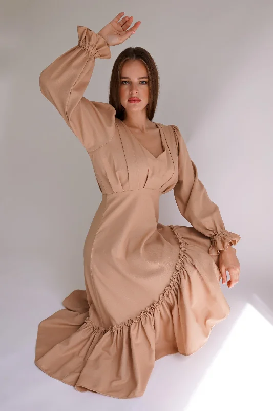 Lira Nude Linen Midi Dress