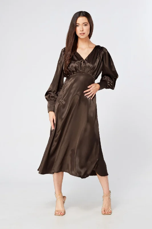 Zara Brownish Grey Premium Satin Midi Dress