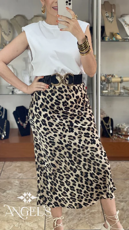 Shoulder Pads Leopard Midi Dress