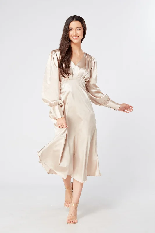 Gabriella Cream Satin Midi Dress