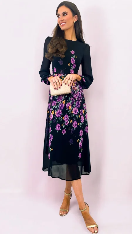 5-A1963 Malliah Black Floral Midi Dress