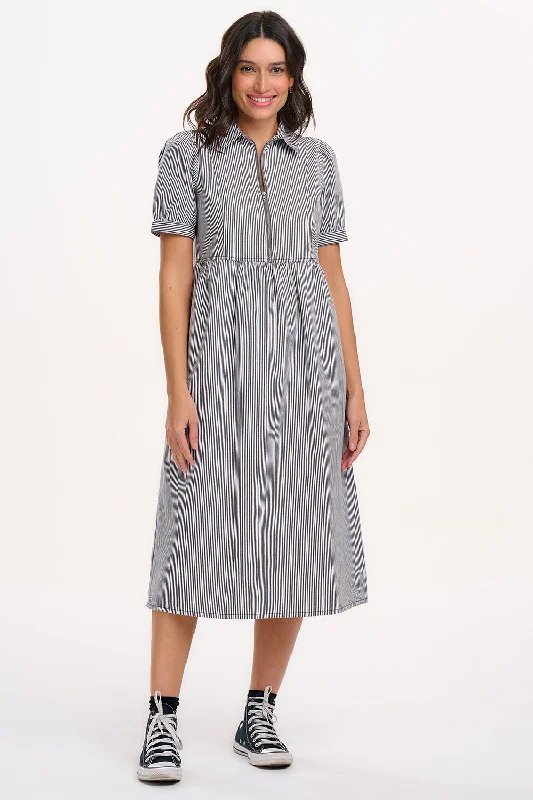 Gillian Midi Smock Dress - Monochrome Stripe