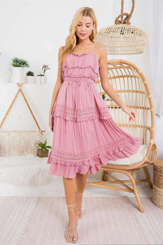 Lace Trim Midi Dress