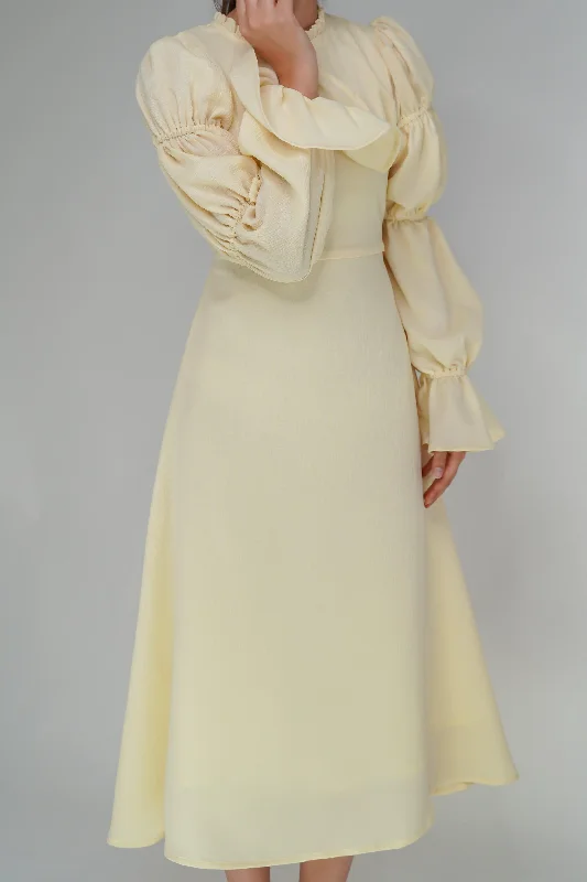 Samara Yellow Puff Sleeves Midi Dress