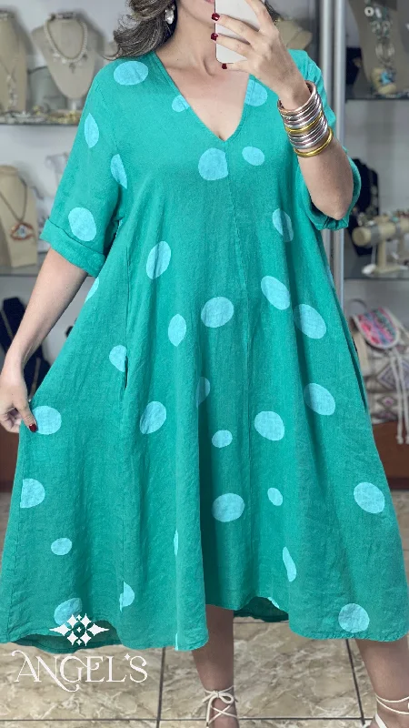 OS Polka Linen Midi Dress