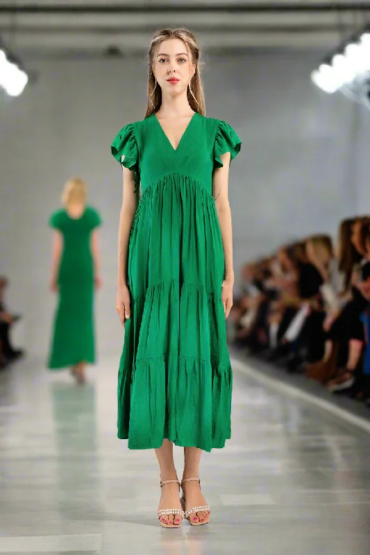 Midi Trapeze Dress-Green