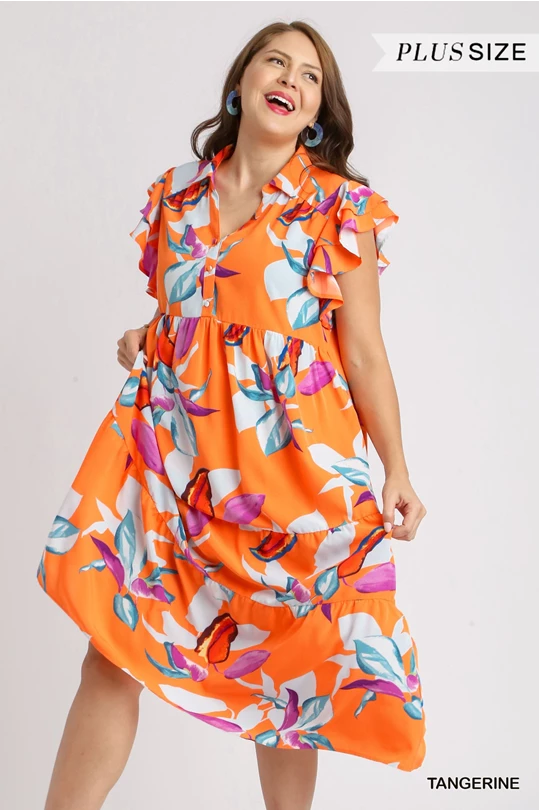 Tangerine Floral Midi Dress