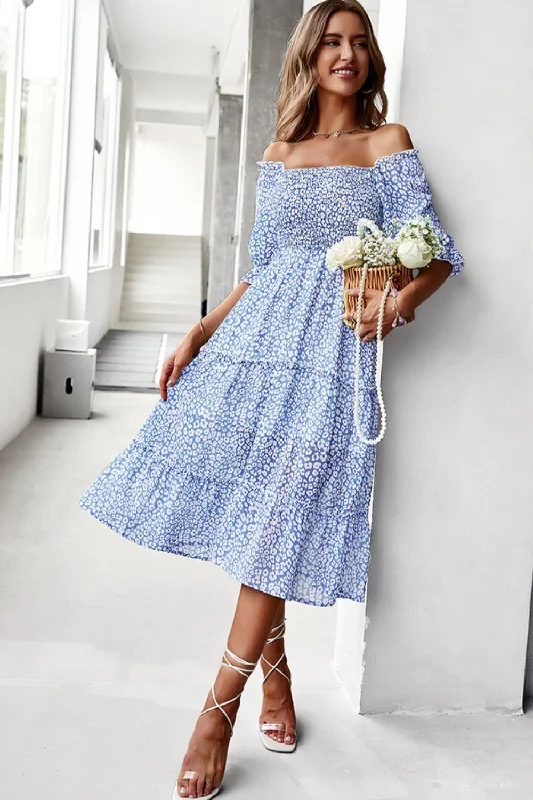 Off-Shoulder Smocked Midi Dress