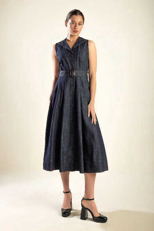 OASIS OF CALM RIGID DENIM MIDI DRESS