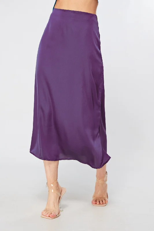 Elisa Mauve Satin Midi Skirt