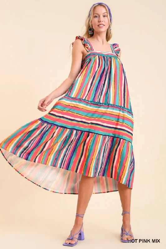 High Low Stripes Midi Dress