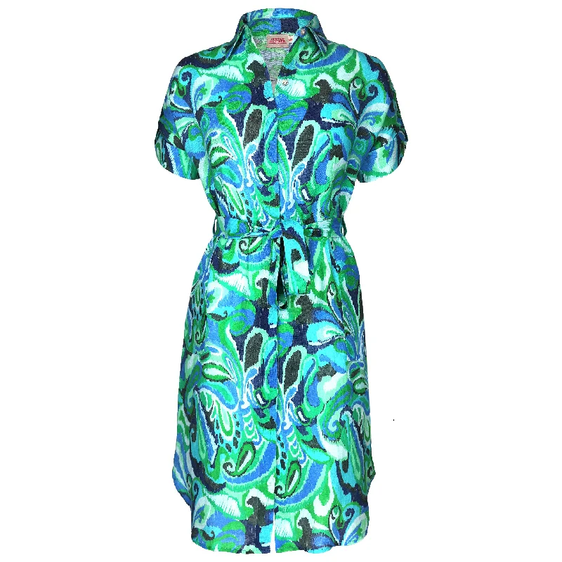 Patsy Midi Shirt Dress Blu/Green Paisley