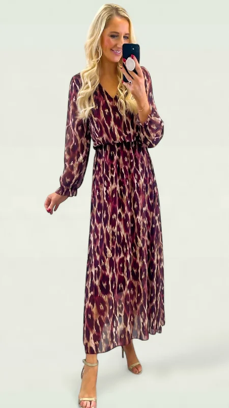 A2103 Chira Burgundy Print Midi Dress