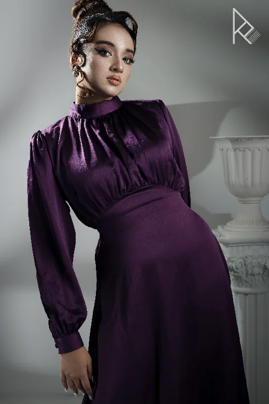 Emily Purple Satin Midi Dress