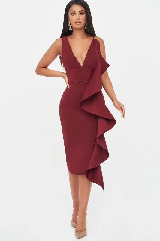 Scuba Draped Frill Midi Dress