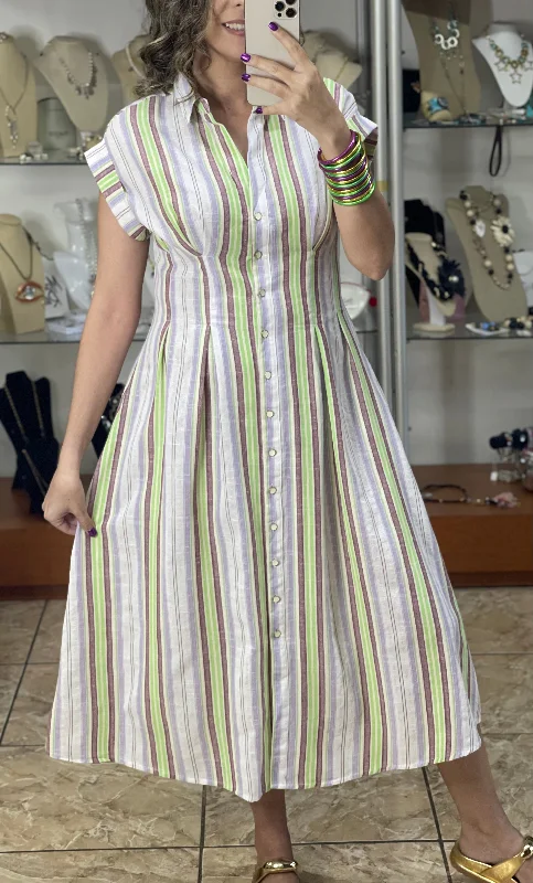 Short Sleeve Stripes Midi Dress