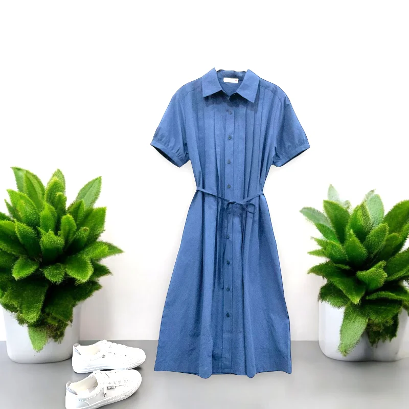 Patch Casual Collar Short Sleeve A-Line Midi Dress With Pocket