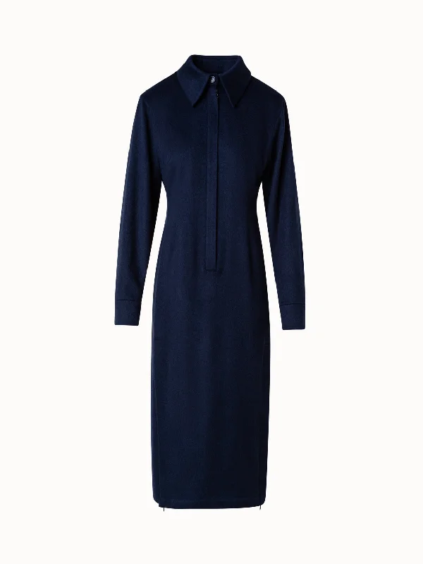 Long Sleeves Cashmere Midi Shirt Dress