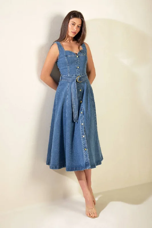 PRETTIEST BEHAVIOR DENIM MIDI DRESS