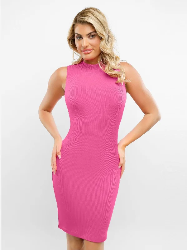 Shapewear Modal Sleeveless Mock Neck Slimming Midi Dress