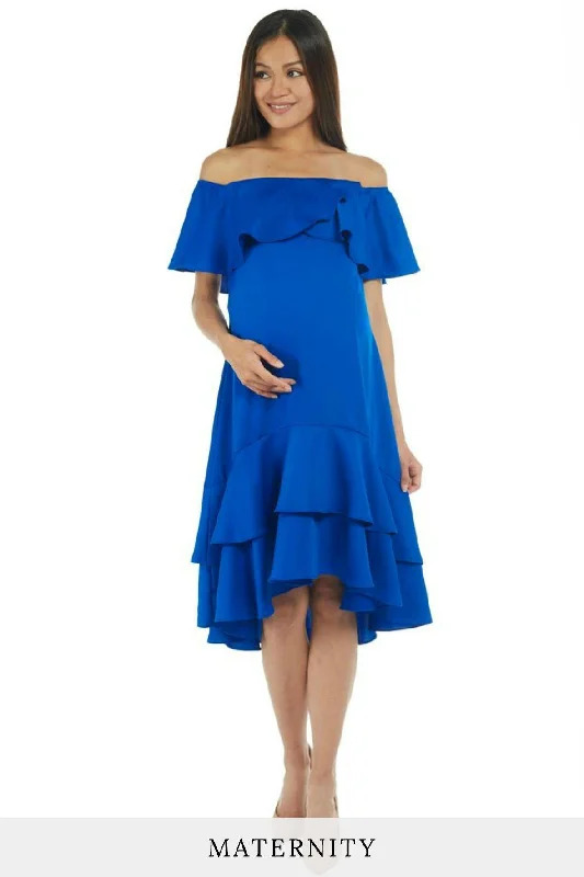 Off Shoulder Electric Blue Midi