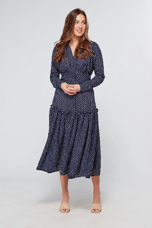 Nikita Navy Dotted Midi Dress