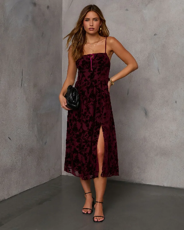 Only Yours Mesh Burnout Velvet Midi Dress