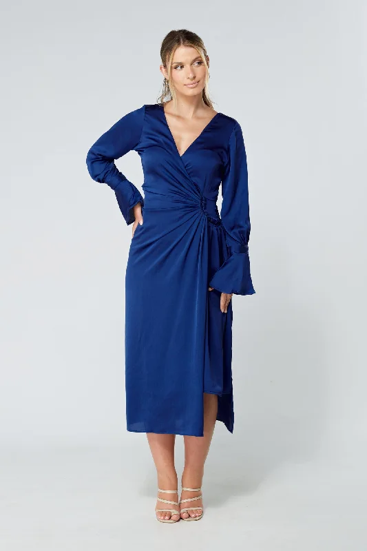 Aniya Wrap Midi Dress with Button Design