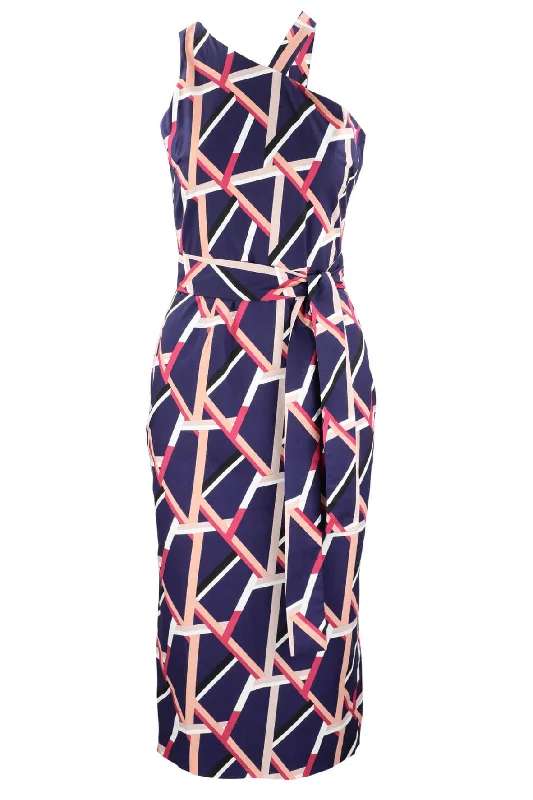 Abstract Print One Shoulder Midi Dress