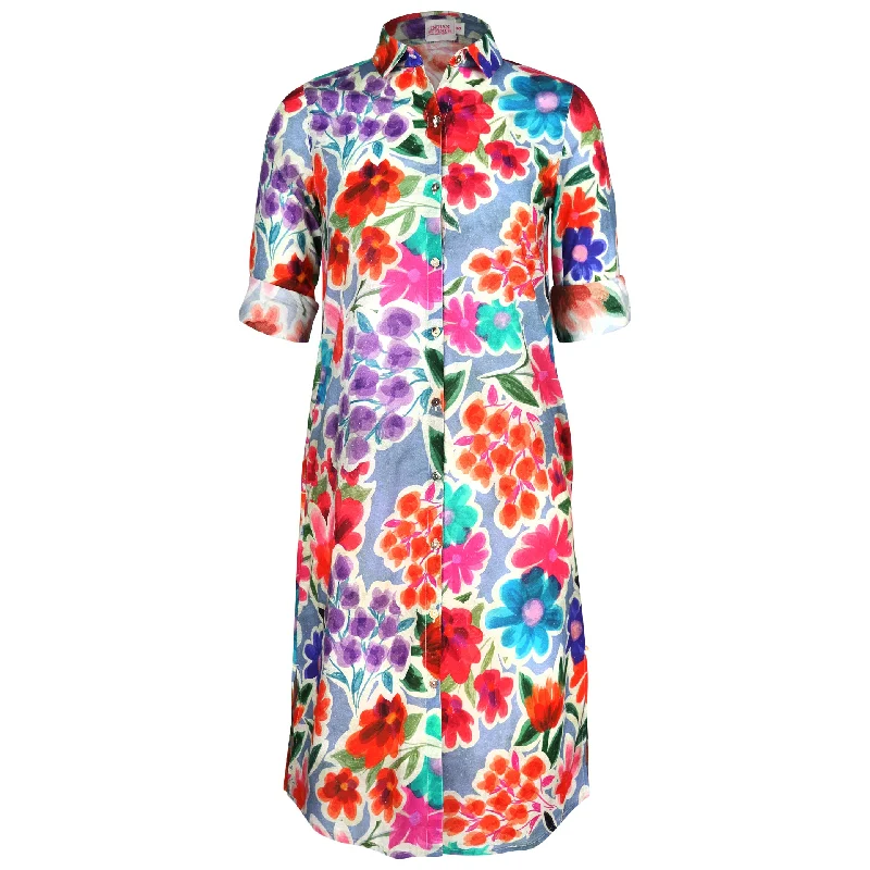 Jilly Midi Blue Floral Shirt Dress