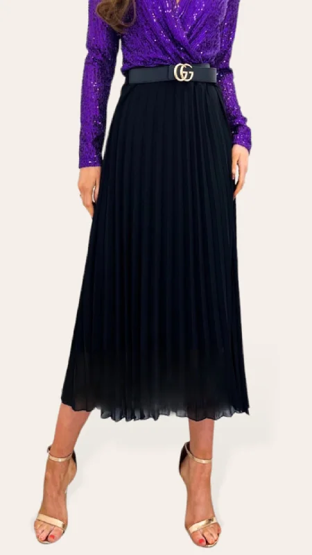 A2024 Black Pleat Midi Skirt