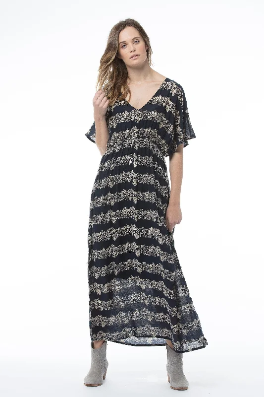 Midi Navy Print Dress -Linda Dress