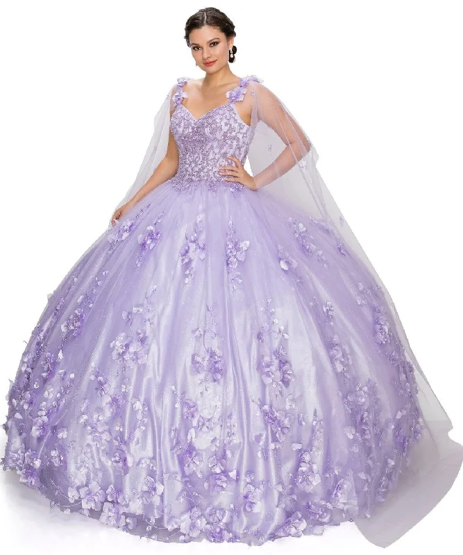 3D Floral Cape Ball Gown by Cinderella Couture 8030J